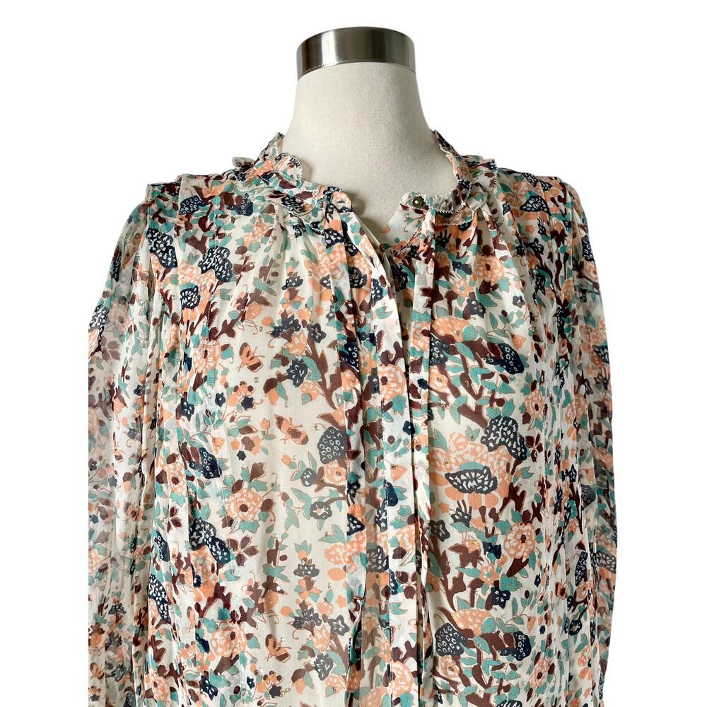 Ulla Johnson Edith Blouse 12 Gardenia Floral Silk Metallic Ruffle Top - Picture 4 of 9